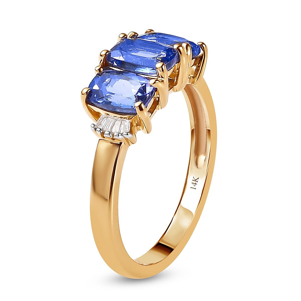 Luxoro 14K Yellow Gold AAA Tanzanite and G-H I3 Diamond Accent 3 Stone Ring (Size 8.0) 1.80 ctw image number 3