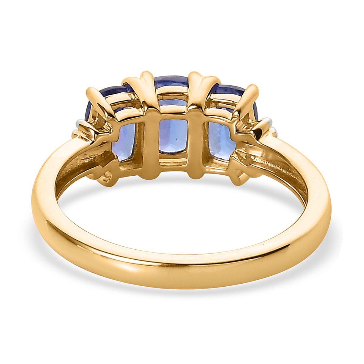 Luxoro 14K Yellow Gold AAA Tanzanite and G-H I3 Diamond Accent 3 Stone Ring (Size 8.0) 1.80 ctw image number 4