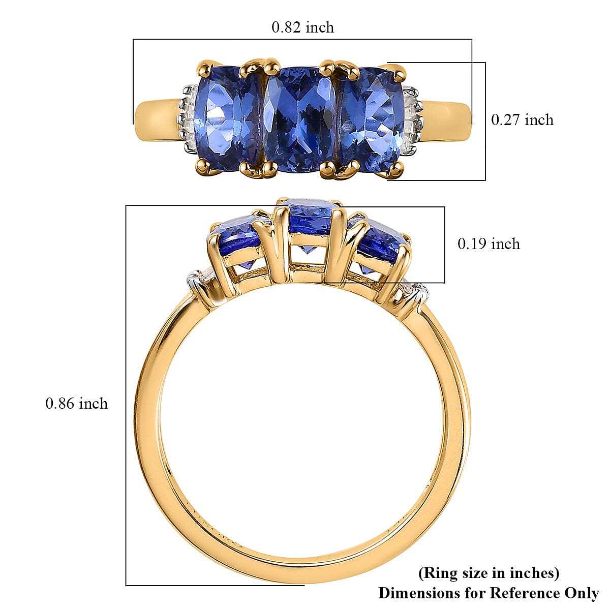 Luxoro 14K Yellow Gold AAA Tanzanite and G-H I3 Diamond Accent 3 Stone Ring (Size 8.0) 1.80 ctw image number 5