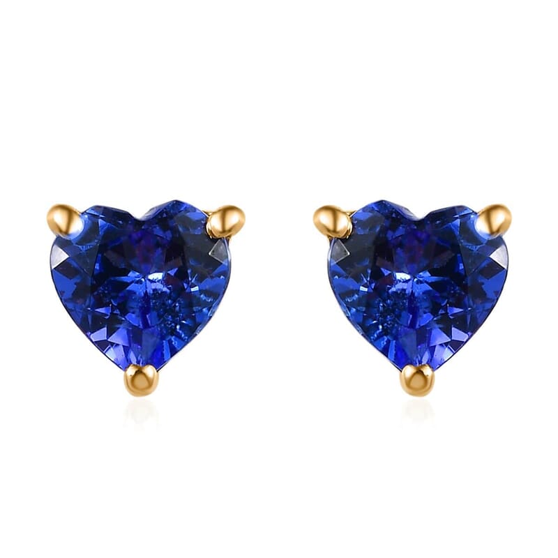 Luxoro 10K Yellow Gold AAA Tanzanite Solitaire Stud Earrings 0.90 ctw