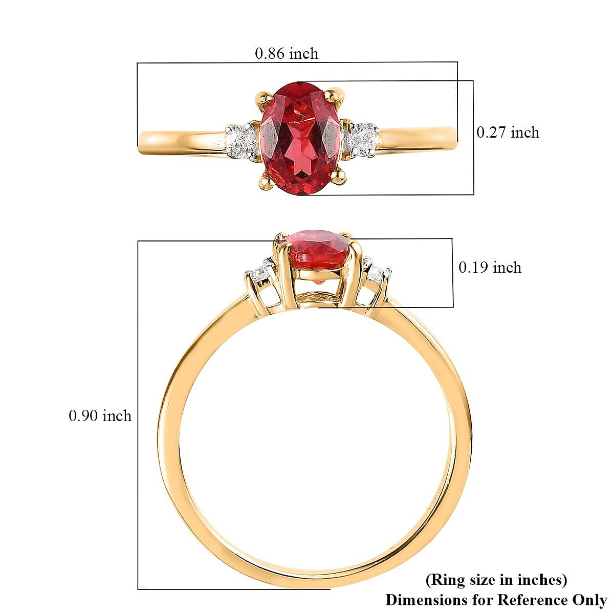 Lab Created Padparadscha Sapphire and White Zircon Ring in Vermeil Yellow Gold Over Sterling Silver (Size 10.0) 1.15 ctw