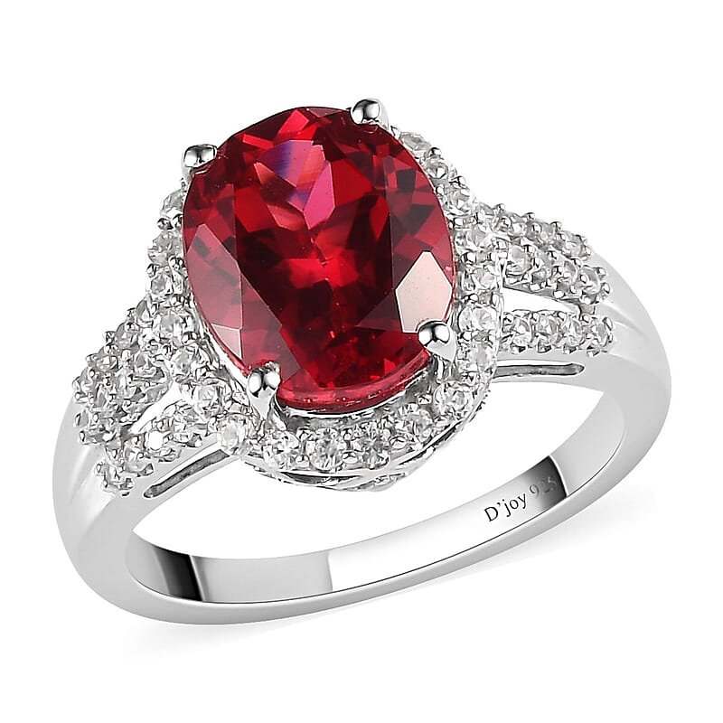 Lab Created Padparadscha Sapphire and Natural White Zircon Ring in Platinum Over Sterling Silver (Size 10.0) 6.00 ctw
