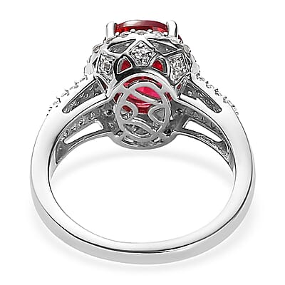 Lab Created Padparadscha Sapphire and Natural White Zircon Ring in Platinum Over Sterling Silver (Size 10.0) 6.00 ctw