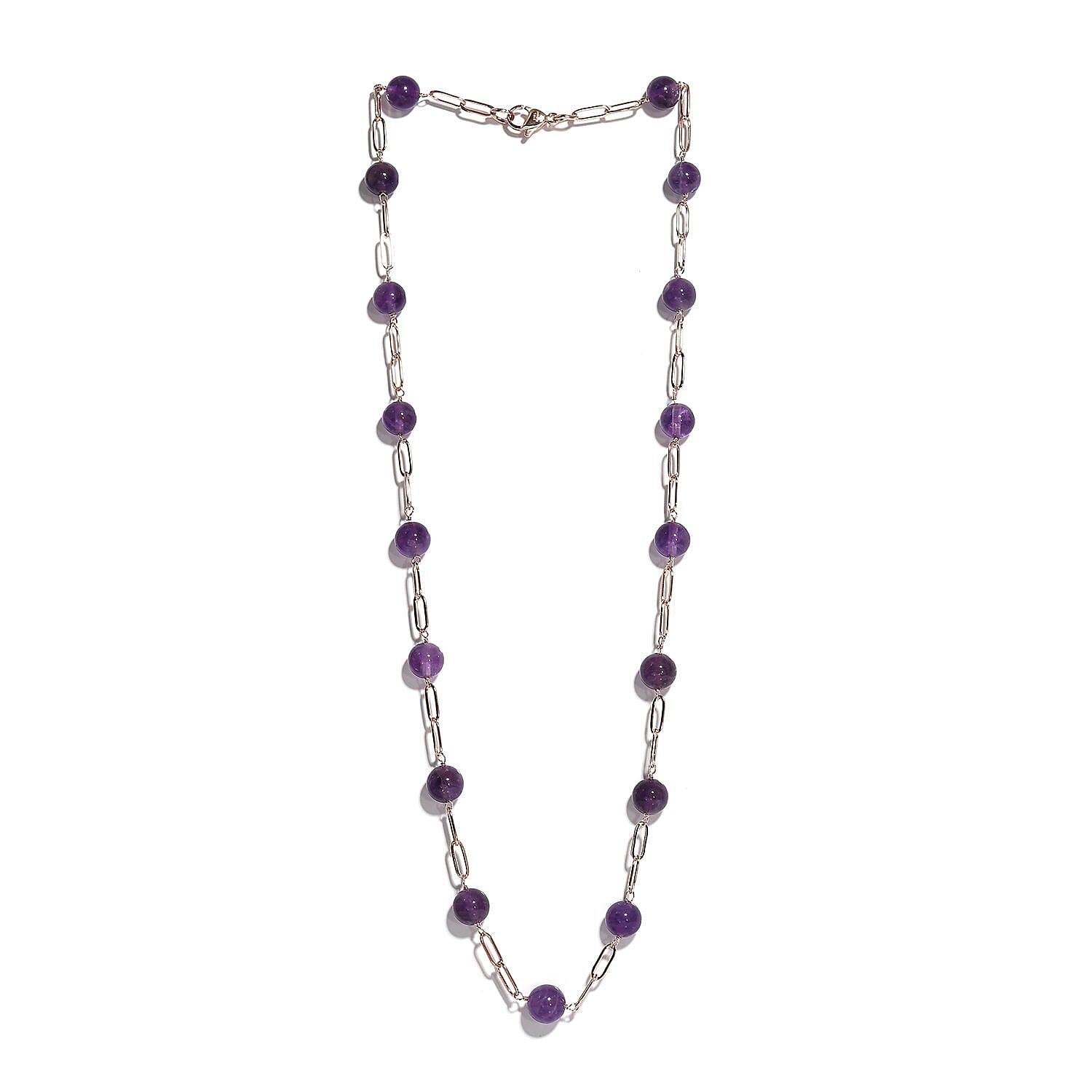 Amethyst Paper Clip Chain Station Necklace 20 Inches in ION Plated RG Stainless Steel 57.35 ctw