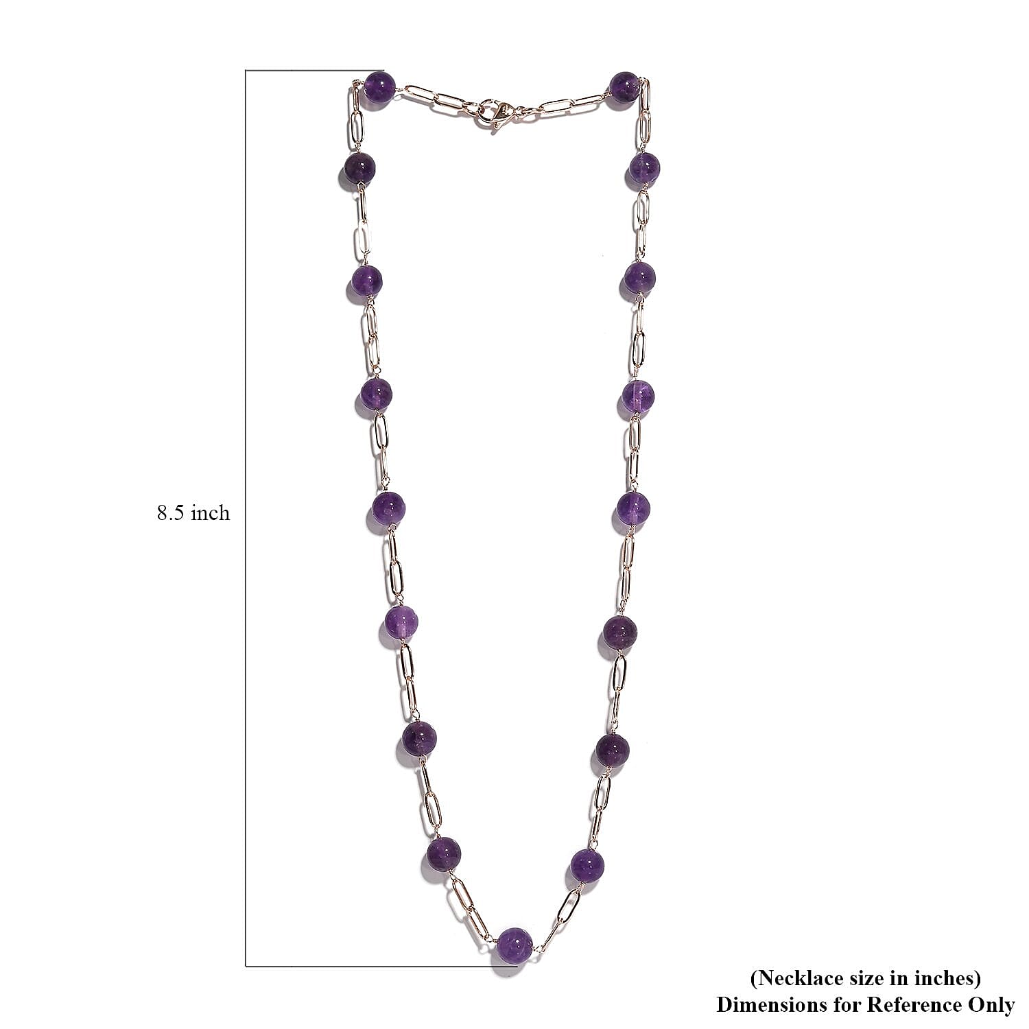 Amethyst Paper Clip Chain Station Necklace 20 Inches in ION Plated RG Stainless Steel 57.35 ctw