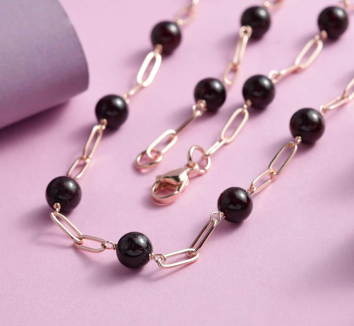 Orissa Rhodolite Garnet Paper Clip Chain Station Necklace (20 Inches) in ION Plated RG Stainless Steel 61.50 ctw , Tarnish-Free, Waterproof, Sweat Proof Jewelry image number 1