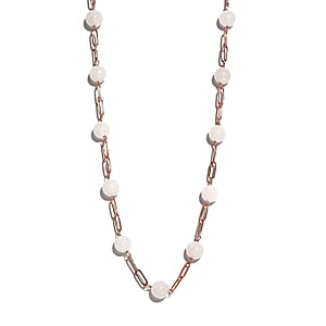 Galilea Rose Quartz Paper Clip Chain Station Necklace (20 Inches) in ION Plated RG Stainless Steel 63.50 ctw | Tarnish-Free, Waterproof, Sweat Proof Jewelry