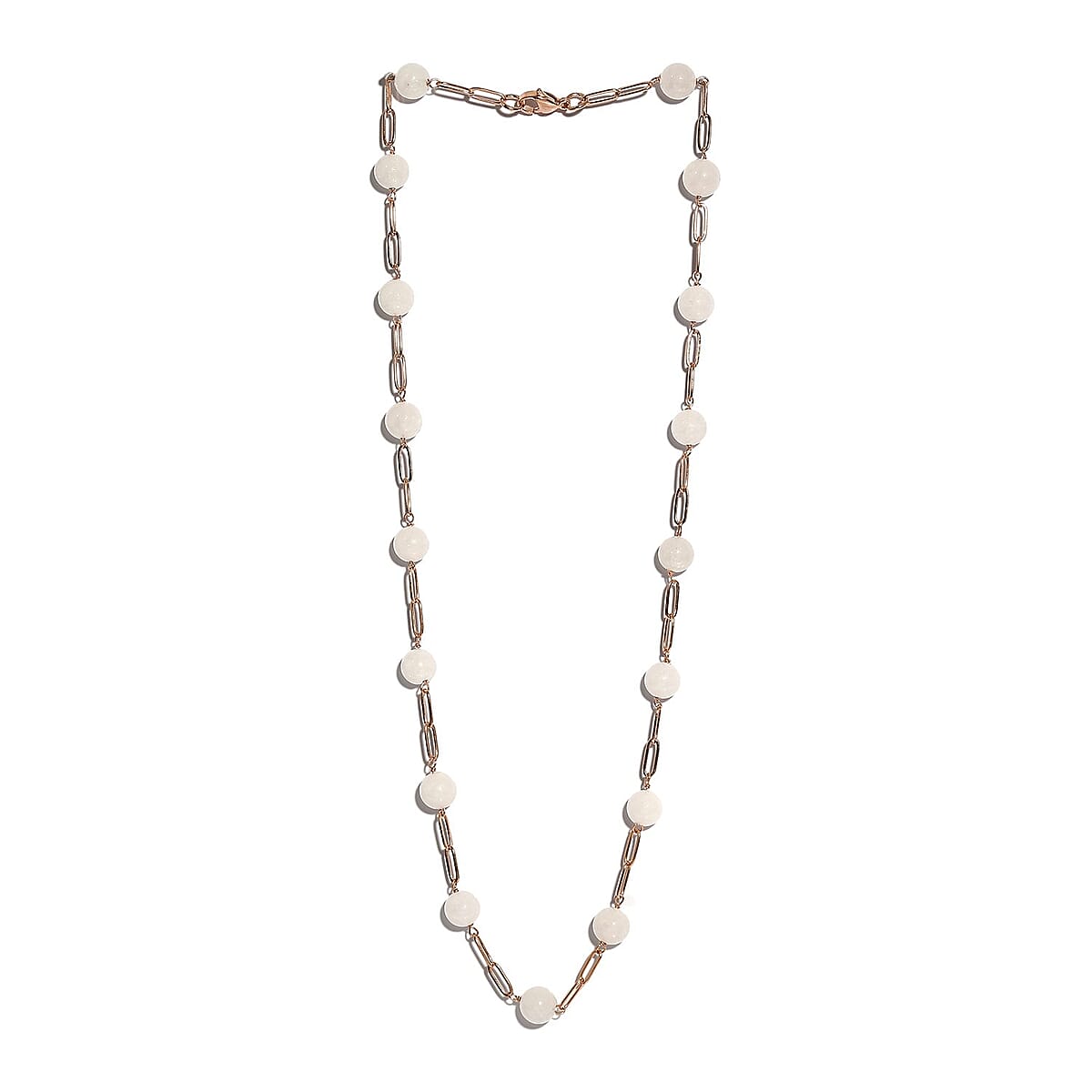 Galilea Rose Quartz Paper Clip Chain Station Necklace (20 Inches) in ION Plated RG Stainless Steel 63.50 ctw | Tarnish-Free, Waterproof, Sweat Proof Jewelry image number 3