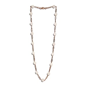 Galilea Rose Quartz Paper Clip Chain Station Necklace (20 Inches) in ION Plated RG Stainless Steel 63.50 ctw | Tarnish-Free, Waterproof, Sweat Proof Jewelry