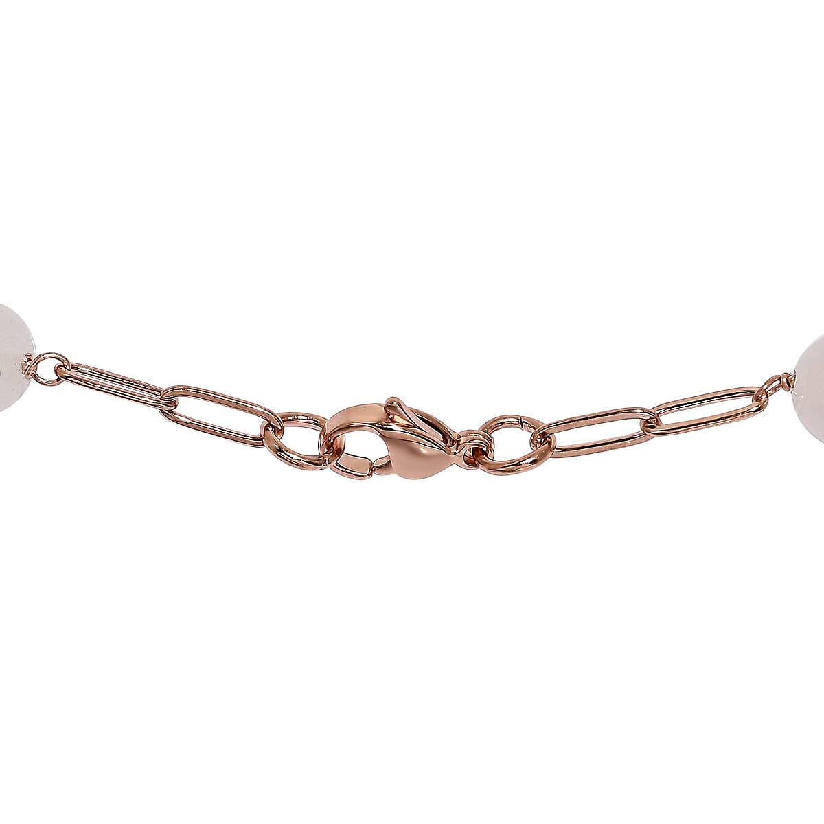 Galilea Rose Quartz Paper Clip Chain Station Necklace (20 Inches) in ION Plated RG Stainless Steel 63.50 ctw | Tarnish-Free, Waterproof, Sweat Proof Jewelry image number 4