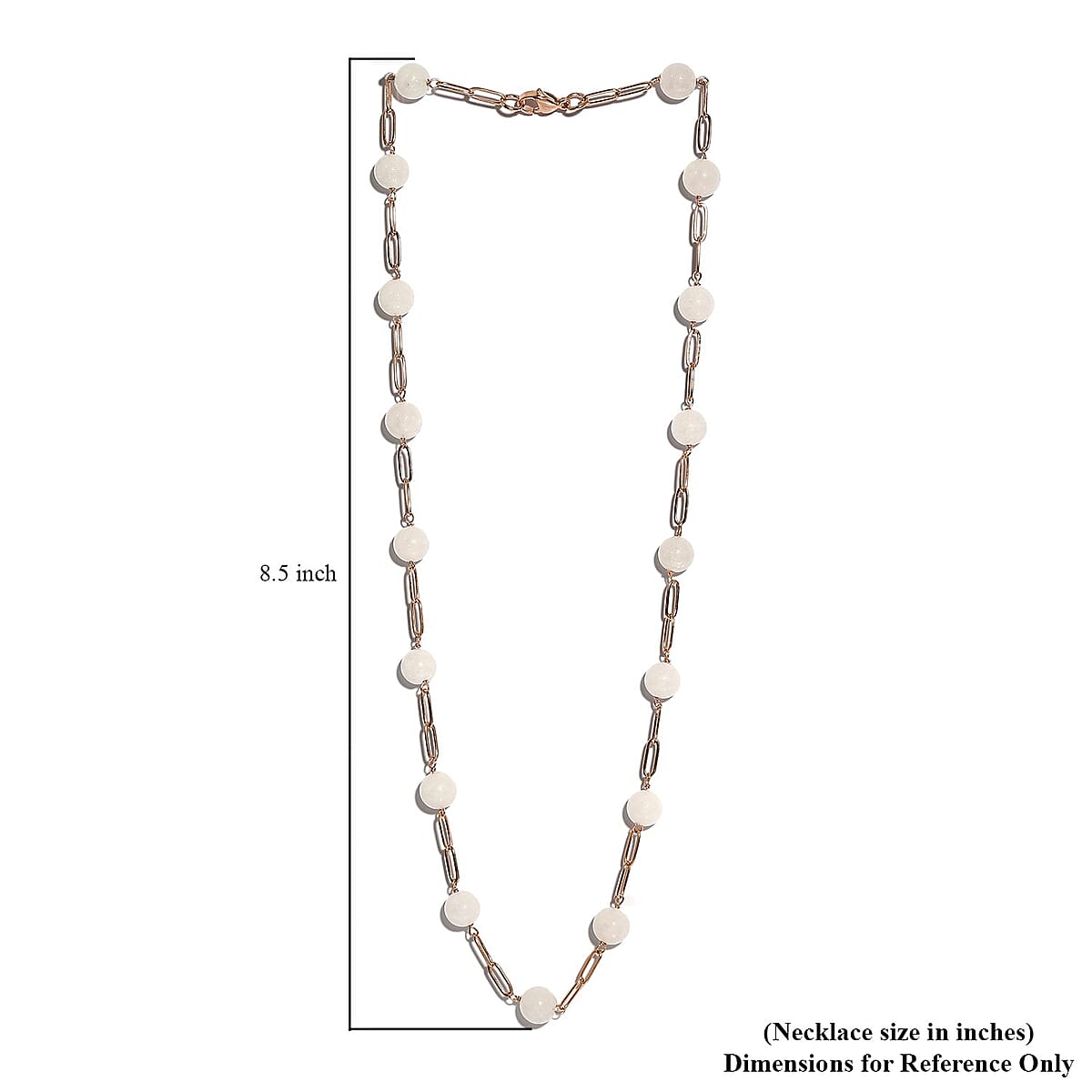 Galilea Rose Quartz Paper Clip Chain Station Necklace (20 Inches) in ION Plated RG Stainless Steel 63.50 ctw | Tarnish-Free, Waterproof, Sweat Proof Jewelry image number 5
