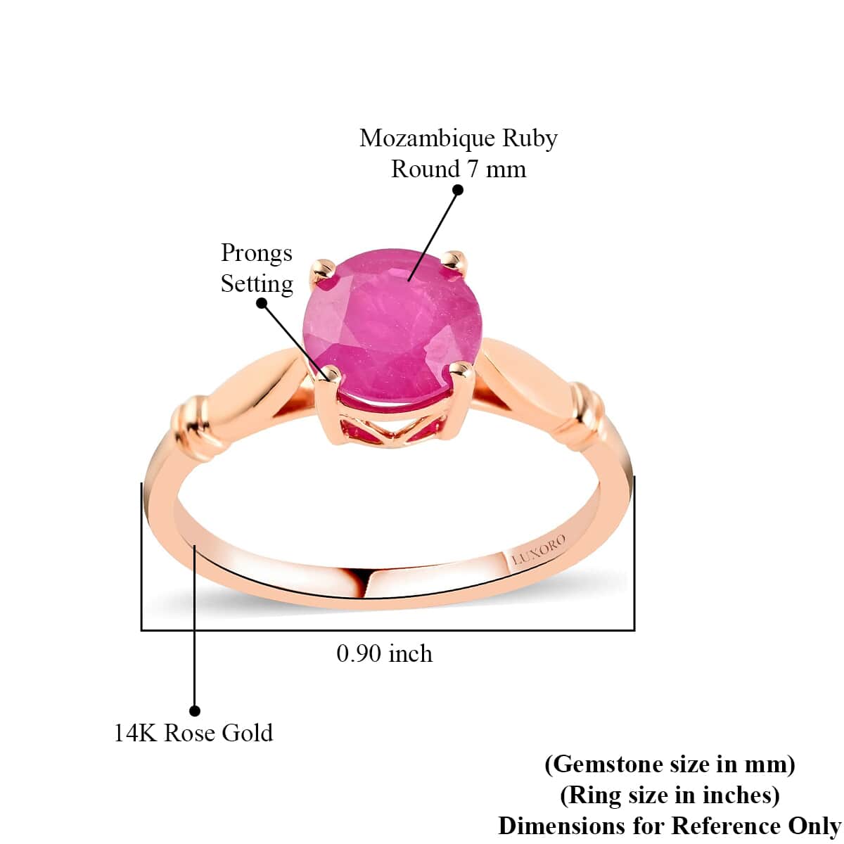 Luxoro 14K Rose Gold AAA Mozambique Ruby Solitaire Ring (Size 10.0) 1.50 ctw image number 4