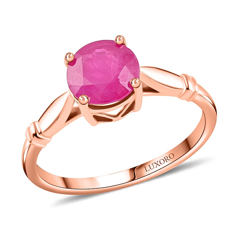 Luxoro 14K Rose Gold AAA Mozambique Ruby Solitaire Ring (Size 7.0) 1.50 ctw