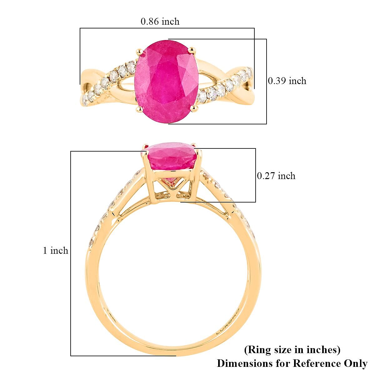 Luxoro 14K Yellow Gold AAA Mozambique Ruby and G-H I2 Diamond Ring (Size 7.0) 2.25 ctw image number 5