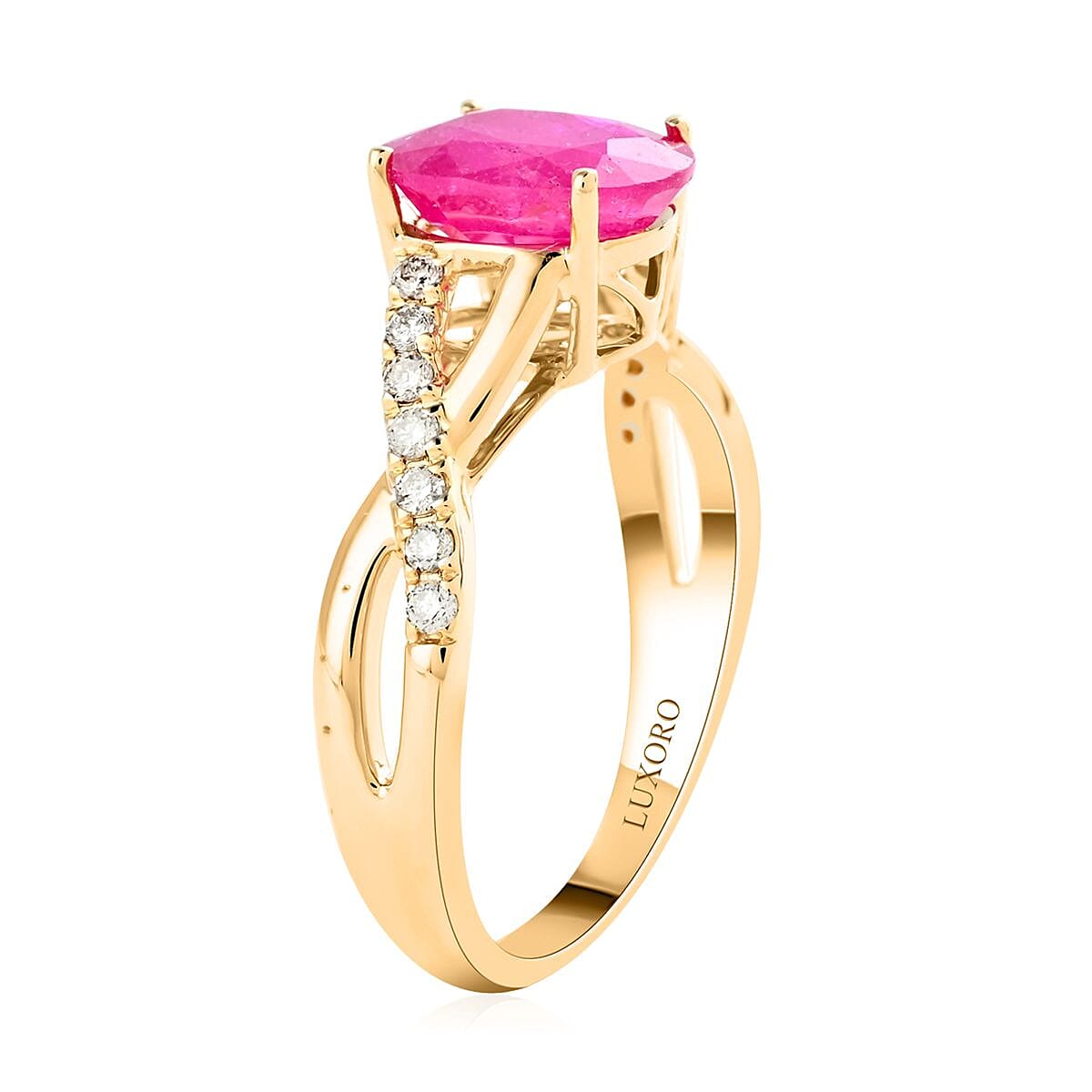 Luxoro 14K Yellow Gold AAA Mozambique Ruby and G-H I2 Diamond Ring (Size 8.0) 2.25 ctw image number 3