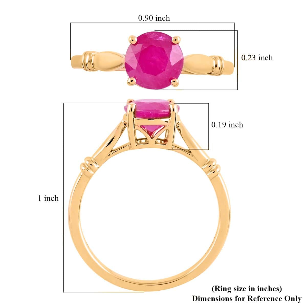 Luxoro 14K Yellow Gold AAA Mozambique Ruby Solitaire Ring (Size 7.0) 1.50 ctw image number 4