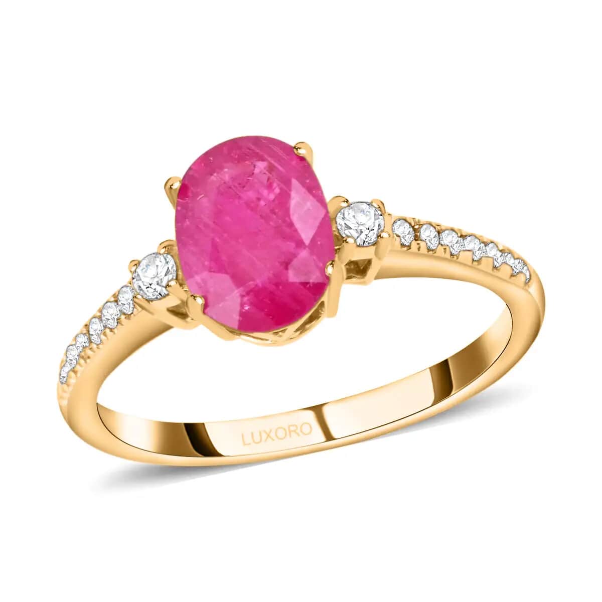 Luxoro AAA Mozambique Ruby Ring , 14K Yellow Gold Ring , Diamond Accent Ring , Gold Jewelry 1.60 ctw image number 0