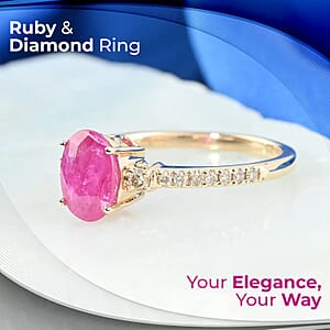 Certified & Appraised Luxoro AAA Mozambique Ruby Ring, 14K Yellow Gold Ring, Diamond Accent Ring, Gold Jewelry 1.60 ctw (Size 10.0)