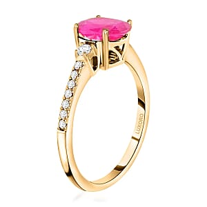 Certified & Appraised Luxoro AAA Mozambique Ruby Ring, 14K Yellow Gold Ring, Diamond Accent Ring, Gold Jewelry 1.60 ctw (Size 10.0)