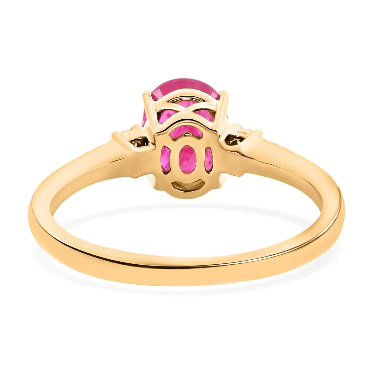 Luxoro AAA Mozambique Ruby Ring , 14K Yellow Gold Ring , Diamond Accent Ring , Gold Jewelry 1.60 ctw image number 4