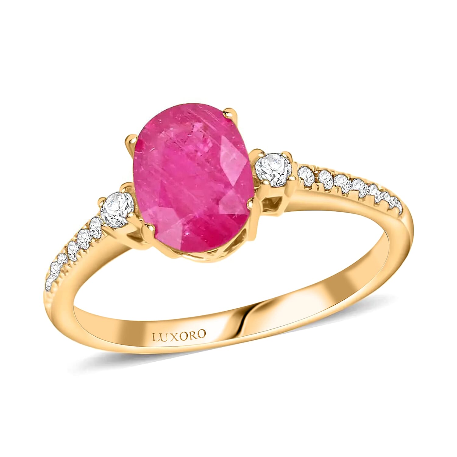 Certified & Appraised Luxoro AAA Mozambique Ruby Ring, 14K Yellow Gold Ring, Diamond Accent Ring, Gold Jewelry 1.60 ctw (Size 9.