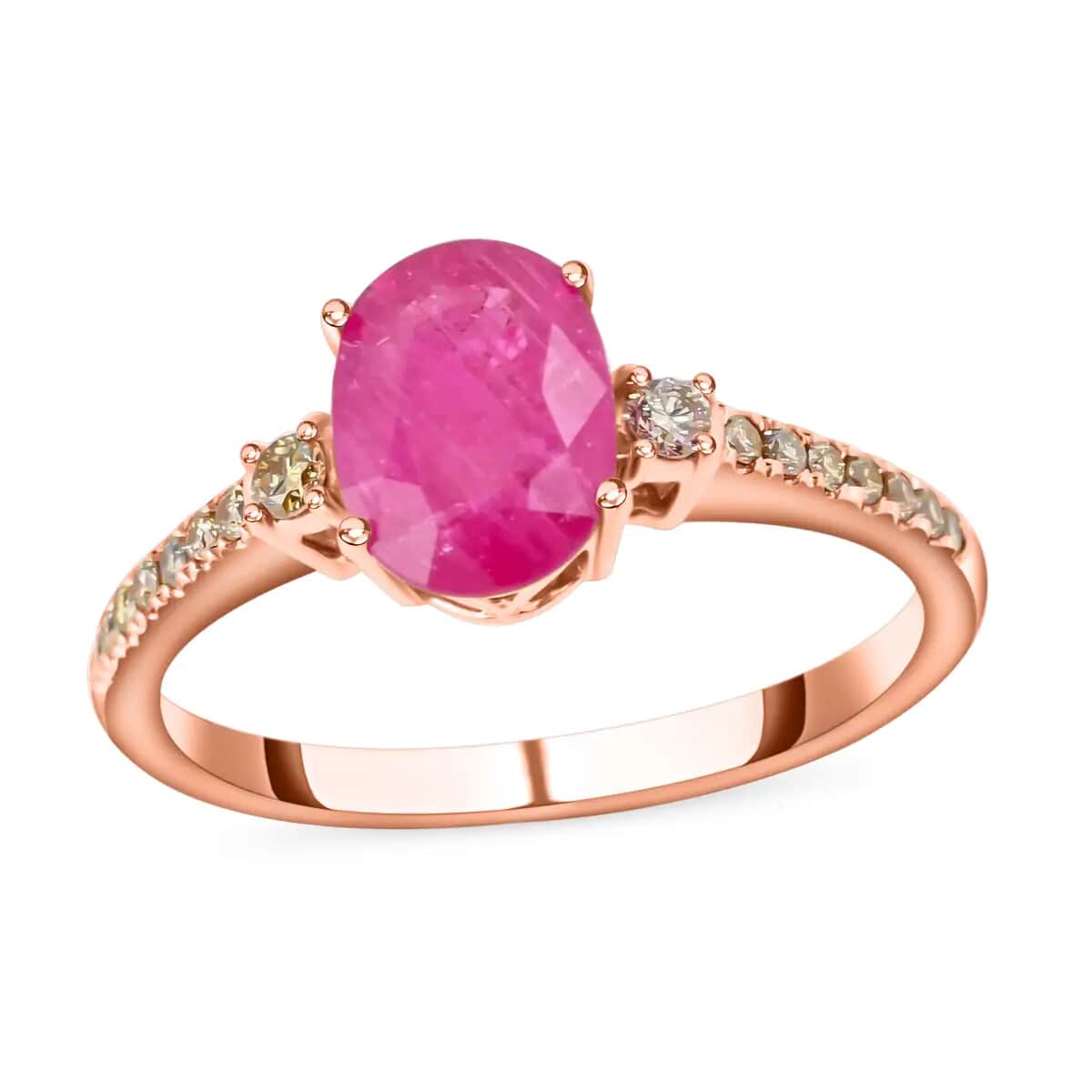 Luxoro AAA Mozambique Ruby Ring, 14K Rose Gold Ring, Diamond Accent Ring, Gold Jewelry 1.60 ctw image number 0