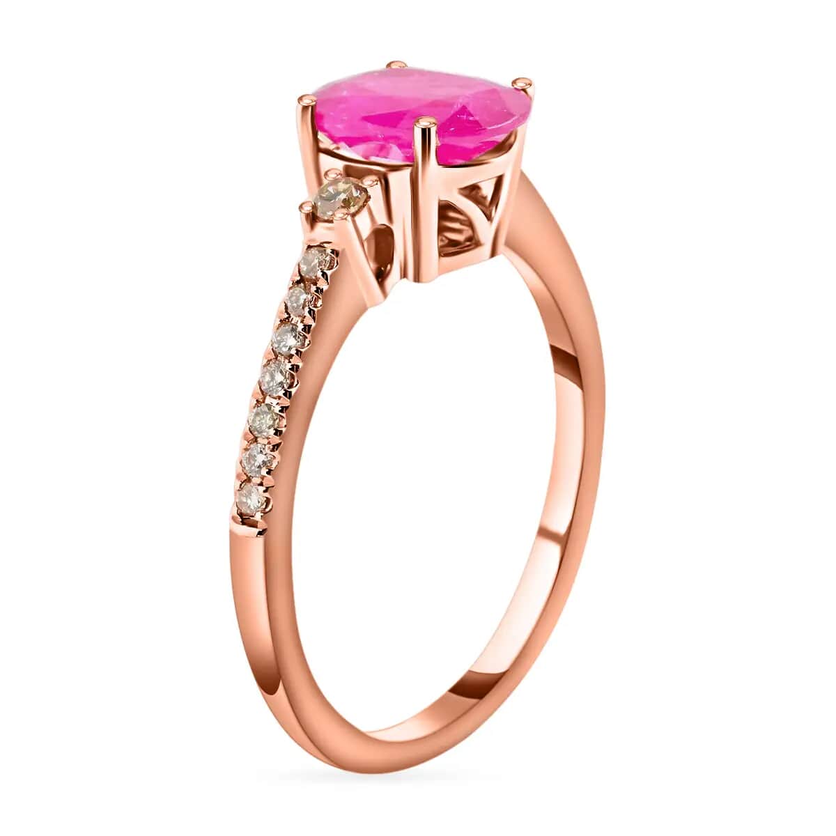 Luxoro AAA Mozambique Ruby Ring, 14K Rose Gold Ring, Diamond Accent Ring, Gold Jewelry 1.60 ctw image number 3