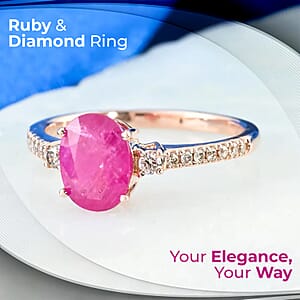 Luxoro AAA Mozambique Ruby and Diamond 1.60 ctw Ring in 14K Rose Gold, Diamond Accent Ring, Gold Jewelry (Size 8.0)