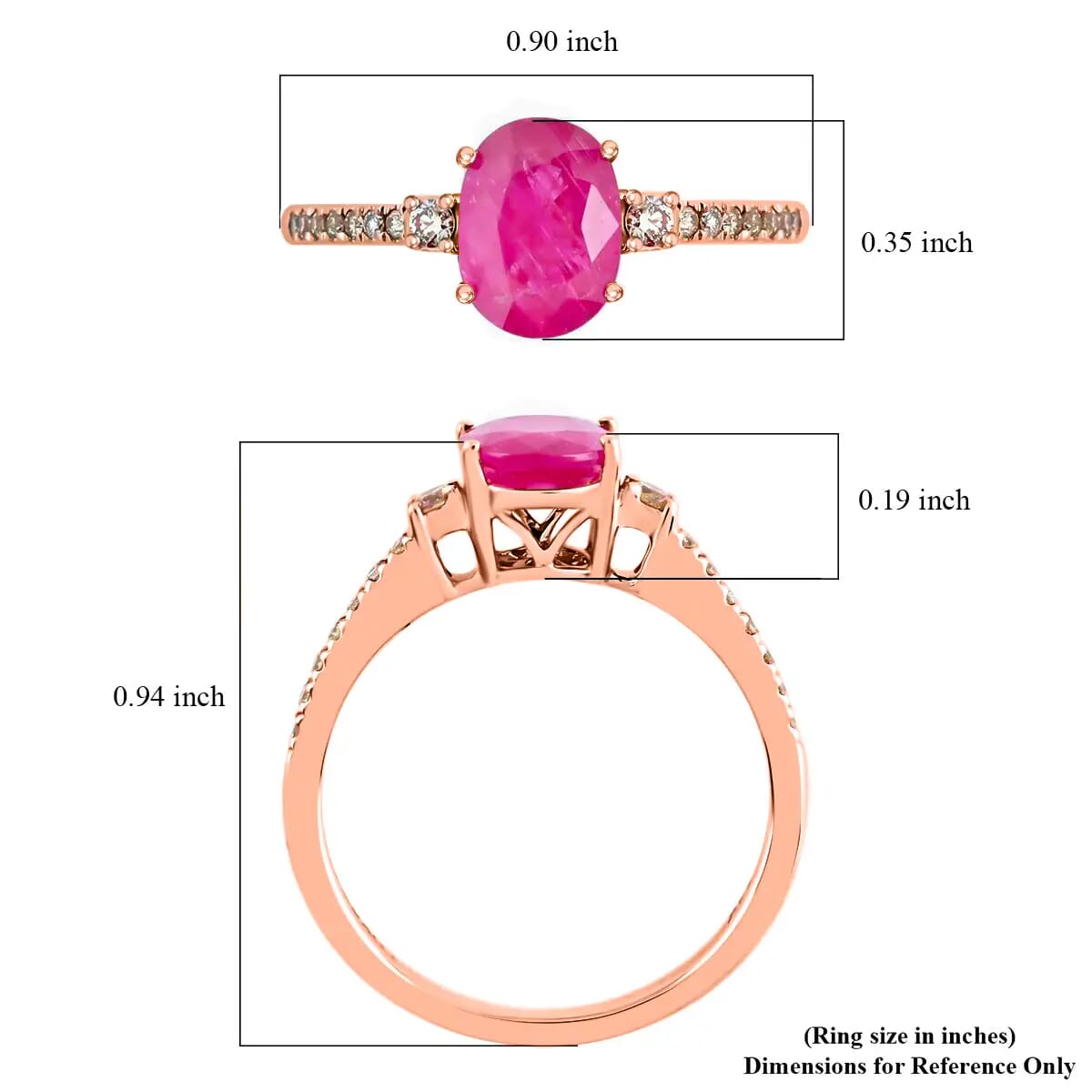 Luxoro AAA Mozambique Ruby and Diamond 1.60 ctw Ring in 14K Rose Gold, Diamond Accent Ring, Gold Jewelry (Size 9.0) image number 6