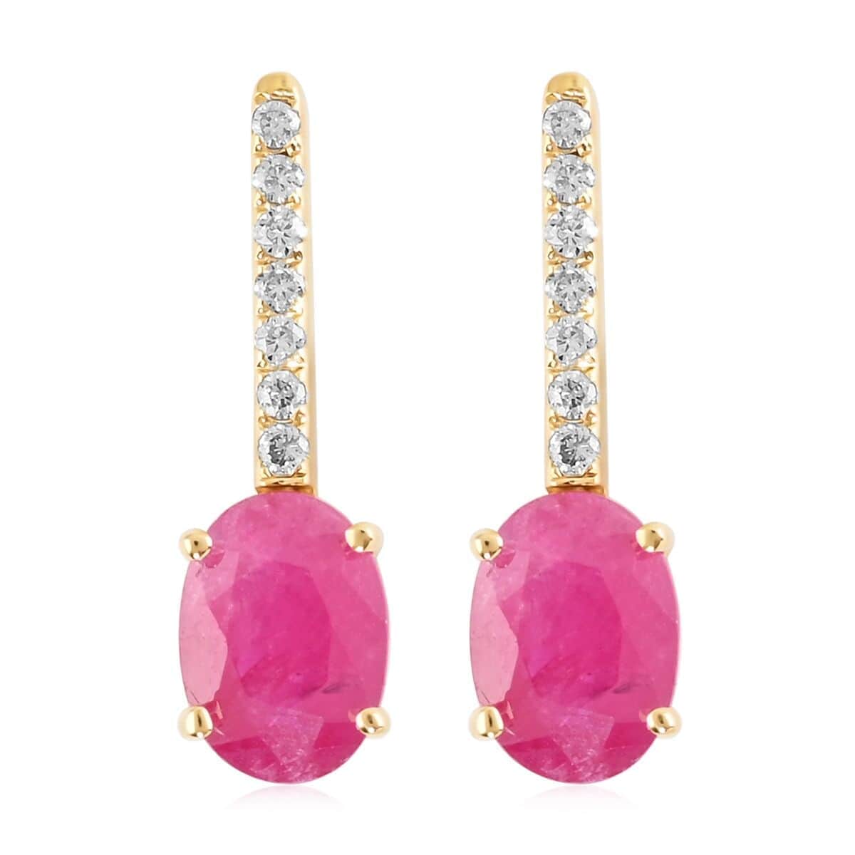 Luxoro 14K Yellow Gold AAA Mozambique Ruby and G-H I2 Diamond Dangle Earrings 2.15 ctw image number 0