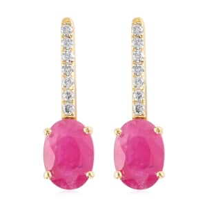 Luxoro 14K Yellow Gold AAA Mozambique Ruby and G-H I2 Diamond Dangle Earrings 2.15 ctw