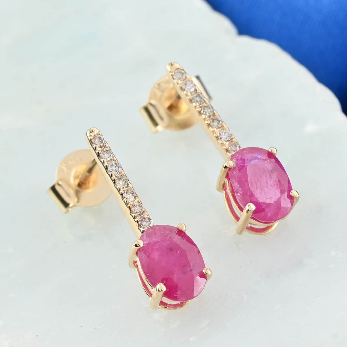 Luxoro 14K Yellow Gold AAA Mozambique Ruby and G-H I2 Diamond Dangle Earrings 2.15 ctw image number 1