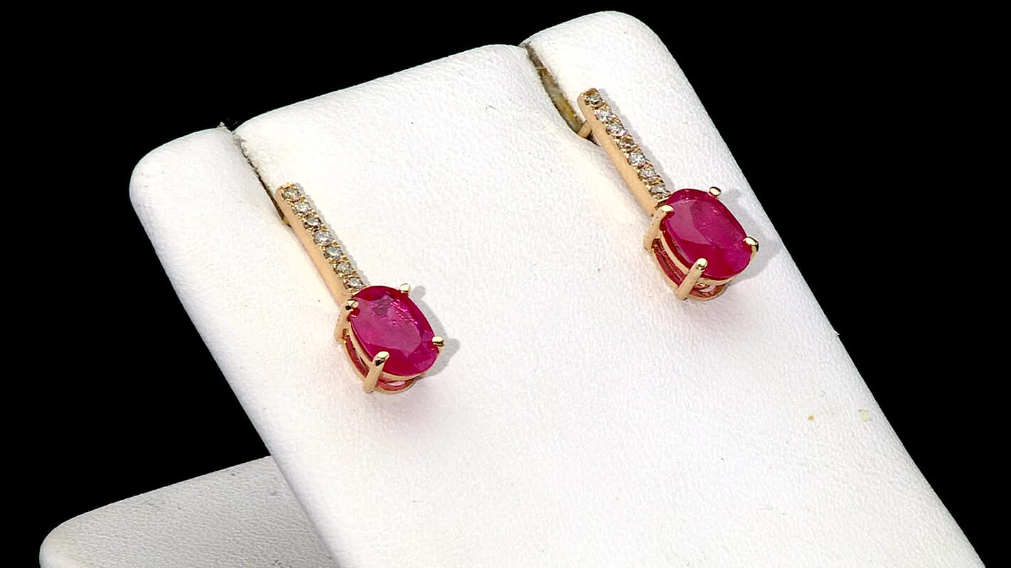 Luxoro 14K Yellow Gold AAA Mozambique Ruby and G-H I2 Diamond Dangle Earrings 2.15 ctw