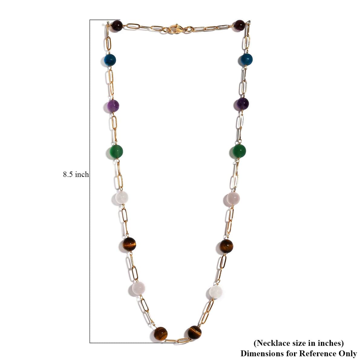 Multi Gemstone 59.85 ctw Paper Clip Chain Station Necklace in ION Plated YG Stainless Steel 20 Inches, Tarnish-Free, Waterproof, Sweat Proof Jewelry image number 5