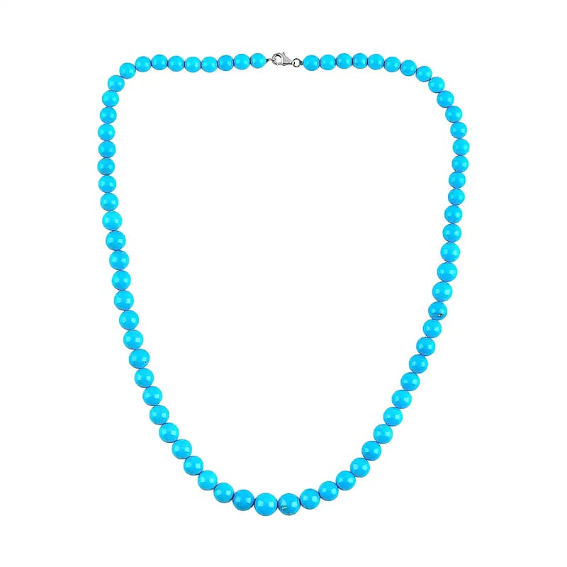 Certified and Appraised AAAA Sleeping Beauty Turquoise 110.00 ctw Necklace, 950 Platinum Necklace, Round Bead Necklace, Single Strand Necklace, Birthday Gifts, 18 Inch Necklace