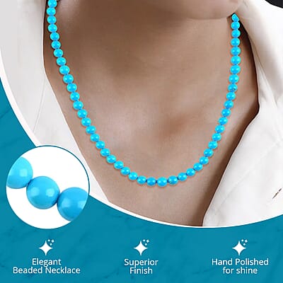 Certified and Appraised AAAA Sleeping Beauty Turquoise 110.00 ctw Necklace, 950 Platinum Necklace, Round Bead Necklace, Single Strand Necklace, Birthday Gifts, 18 Inch Necklace