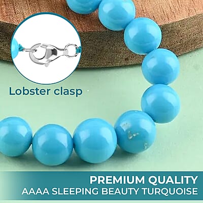 Certified and Appraised AAAA Sleeping Beauty Turquoise 110.00 ctw Necklace, 950 Platinum Necklace, Round Bead Necklace, Single Strand Necklace, Birthday Gifts, 18 Inch Necklace