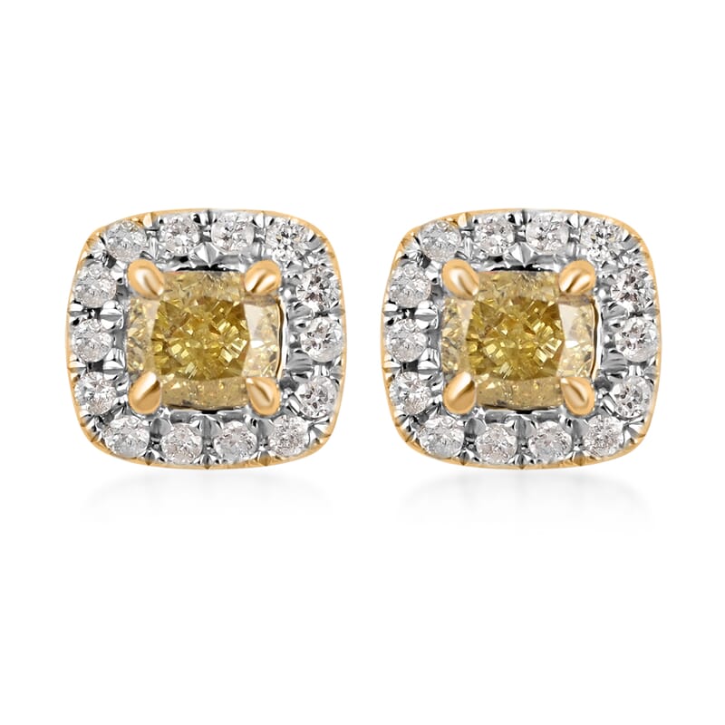 14K Yellow and White Gold Natural Yellow and White Diamond Stud Earrings 0.50 ctw