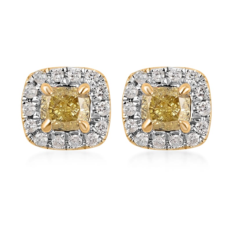 14K Yellow and White Gold Natural Yellow and White Diamond Stud Earrings 0.50 ctw