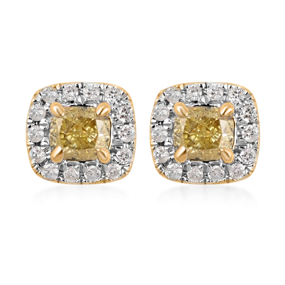 14K Yellow and White Gold Natural Yellow and White Diamond Stud Earrings 0.50 ctw image number 0