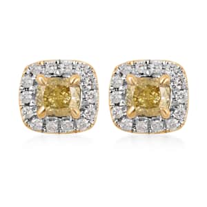 14K Yellow and White Gold Natural Yellow and White Diamond Stud Earrings 0.50 ctw