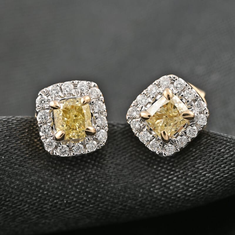 14K Yellow and White Gold Natural Yellow and White Diamond Stud Earrings 0.50 ctw