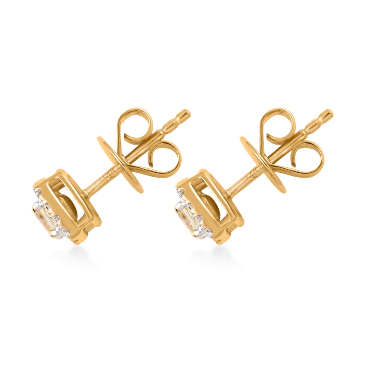 14K Yellow and White Gold Natural Yellow and White Diamond Stud Earrings 0.50 ctw image number 3