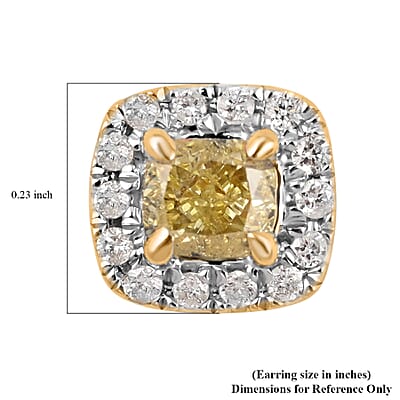 14K Yellow and White Gold Natural Yellow and White Diamond Stud Earrings 0.50 ctw