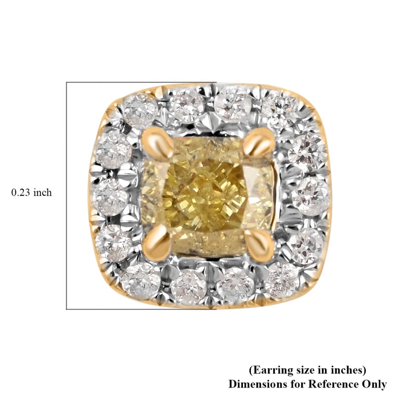 14K Yellow and White Gold Natural Yellow and White Diamond Stud Earrings 0.50 ctw