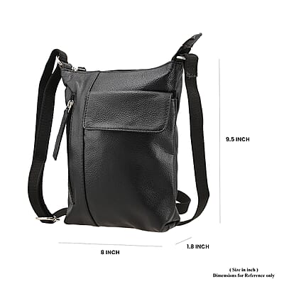 Black Genuine Leather Crossbody Bag with Multiple Pockets