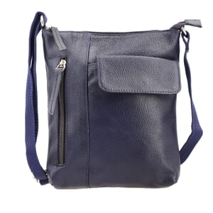 Navy Genuine Leather Crossbody Bag with Multiple Pockets