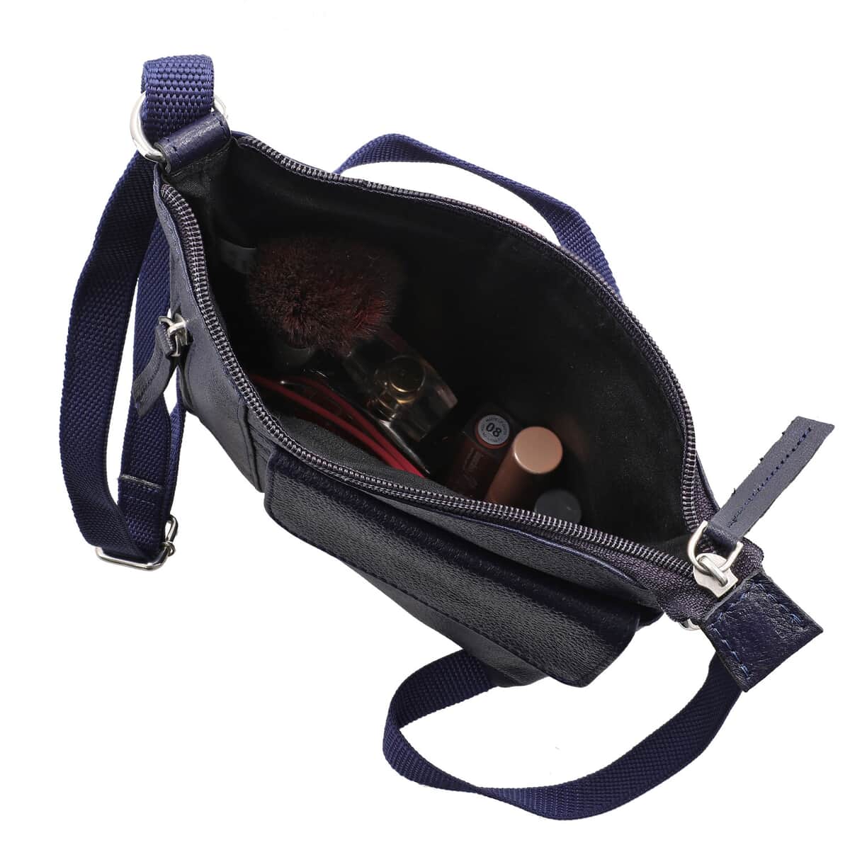 Navy Genuine Leather Crossbody Bag with Multiple Pockets Adjustable Strap Zipper Closure, Leather Bag For Women image number 5