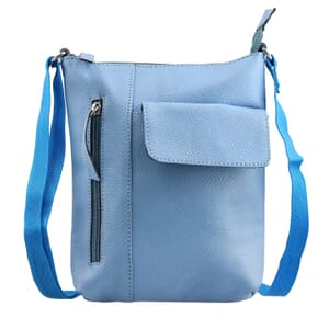 Sky Blue Genuine Leather Crossbody Bag with Multiple Pockets