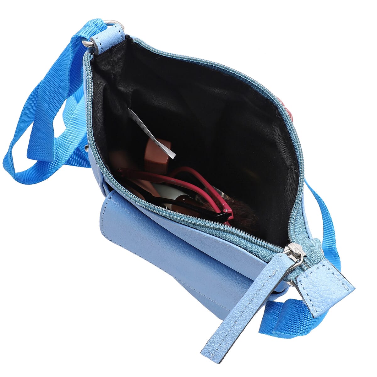 Sky Blue Genuine Leather Crossbody Bag with Multiple Pockets image number 4